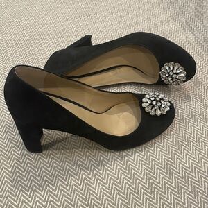 Ann Taylor Annalise Suede Block Jeweled Heels